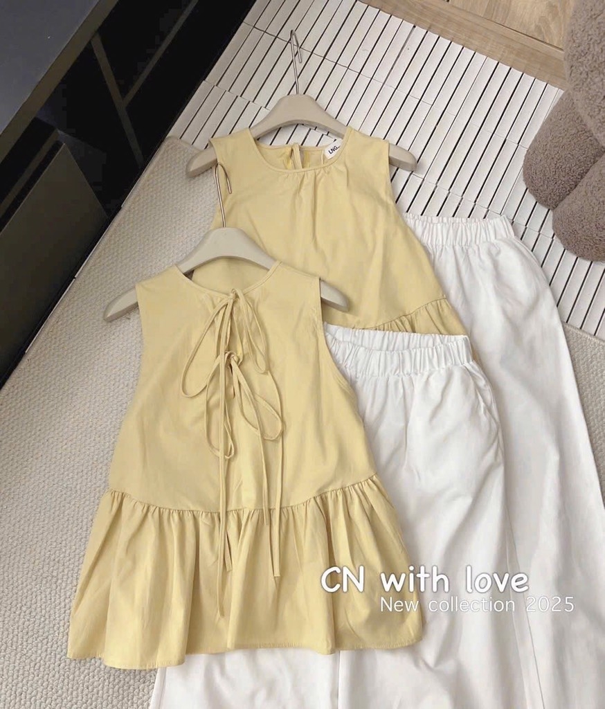 SÉT THÔ COTTON VÀNG DỊU MIX QUẦN GẤU REN NỮ SẴN ( SALE 115K )