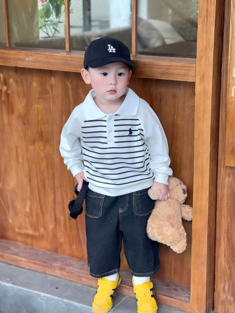 SET 3 ÁO NGỰA DÁNG BOM CỔ TRỤ DÀI TAY BÉ TRAI SẴN