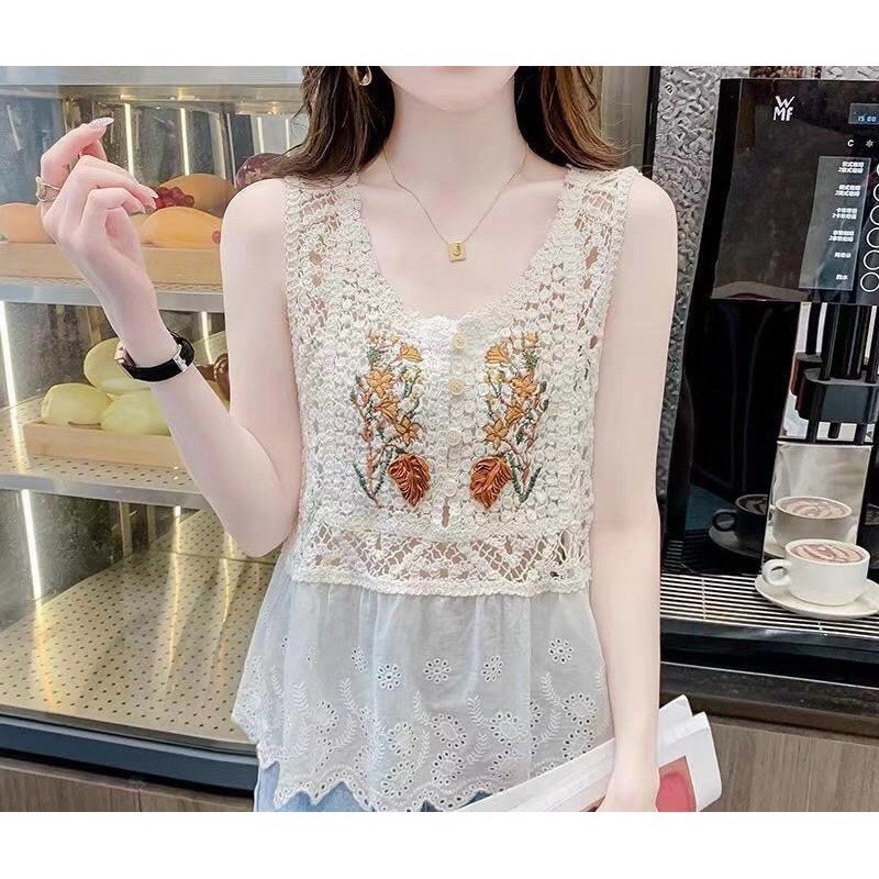 ÁO NỮ REN LƯỚI PHỐI HOA QCCC SẴN (XẢ 69k)