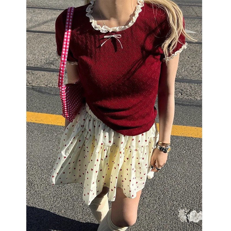 ÁO LEN NỮ PHỐI REN CỔ ĐÍNH NƠ SẴN(SALE 89k)