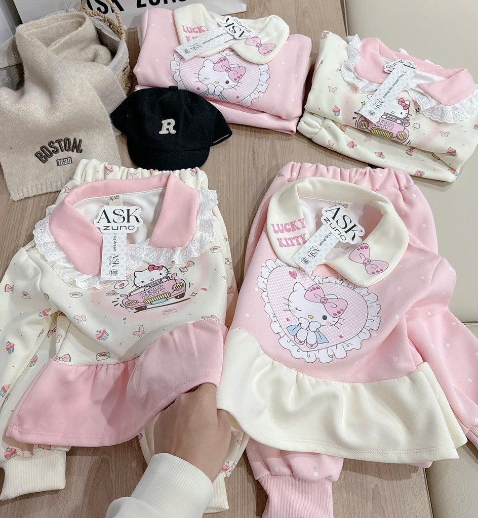 BỘ NỈ 2 DA HELLOKITTY BÉ GÁI