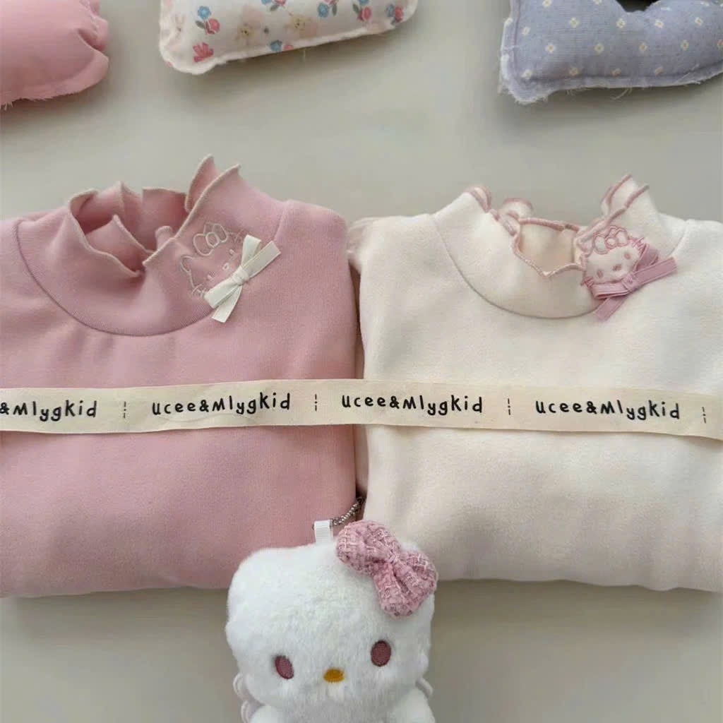 SET 2 ÁO MÈO GIỮ NHIỆT DÀI TAY CỔ BÈO HỒNG BE BÉ GÁI