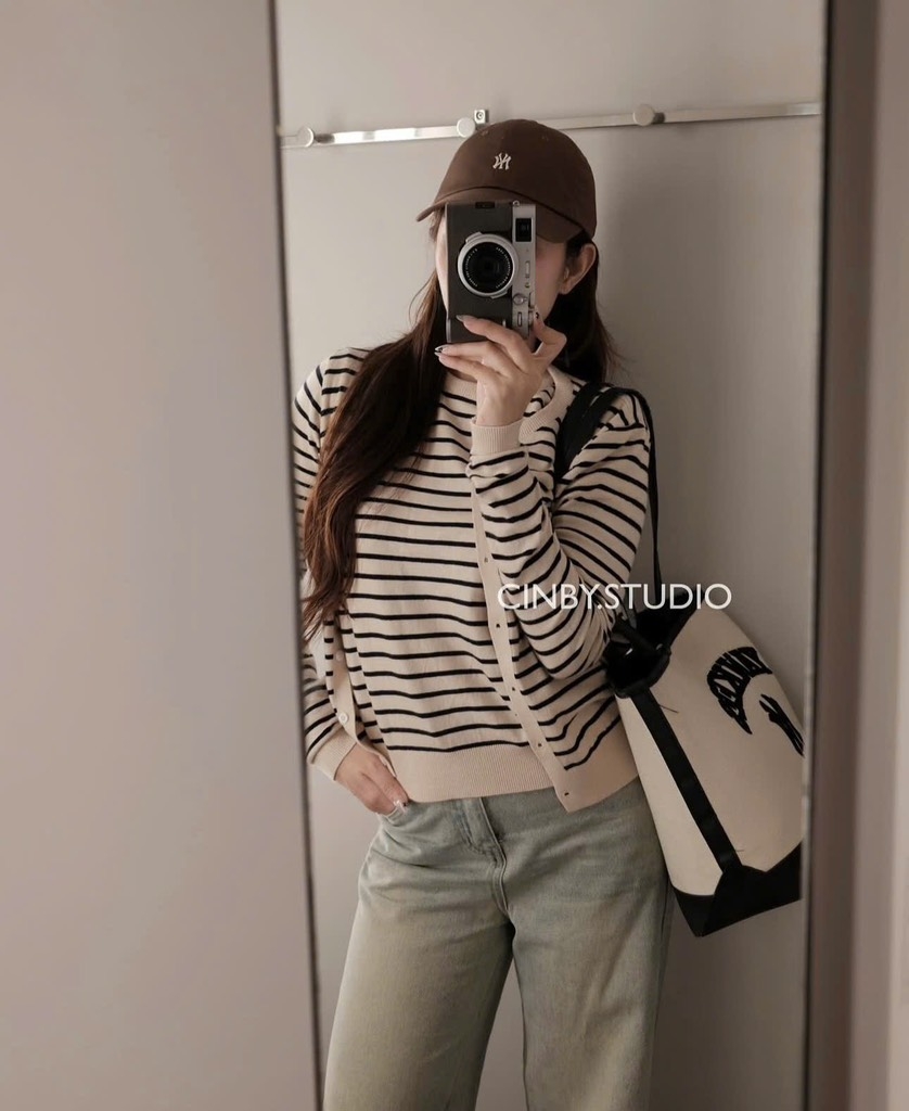 SET 2 ÁO LEN KẺ CDG VÀ CỘC TAY NỮ THU ĐÔNG