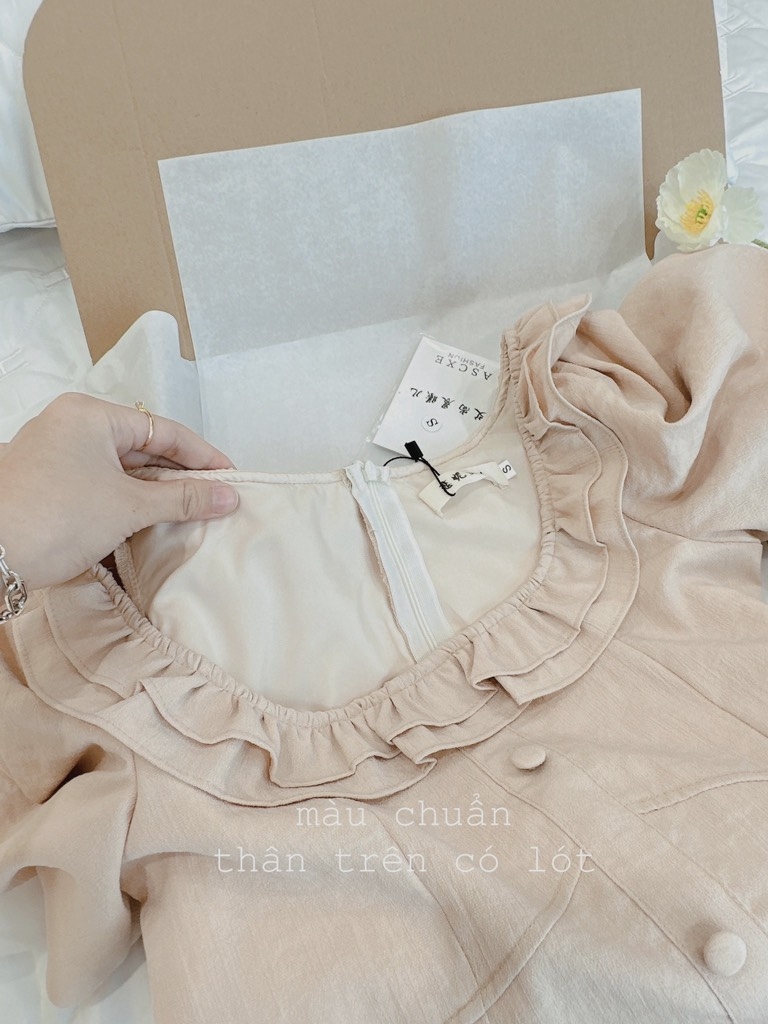 VÁY BE ĐŨI XƯỚC CỔ VUÔNG  BỌC (XẢ 99k)