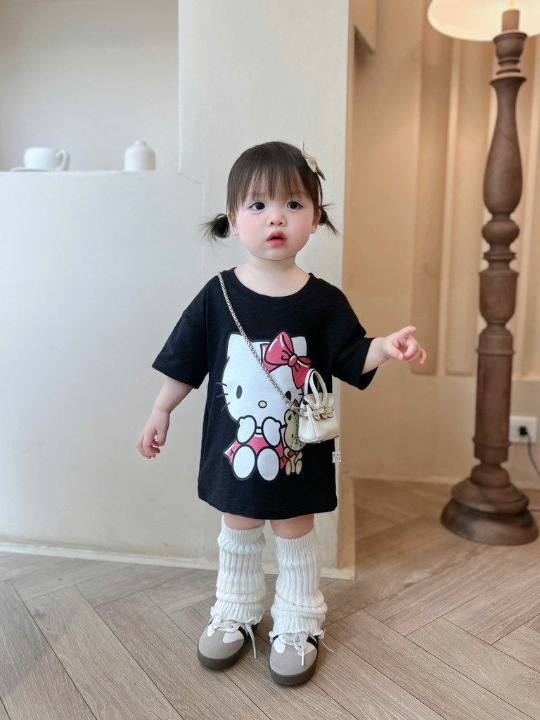 SÉT 3 ÁO CỘC HELLO KITTY TRẮNG HỒNG ĐEN BÉ GÁI SẴN (XẢ 75k)