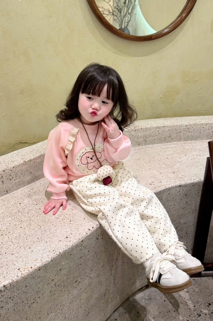 SET DÀI NỈ HAI DA CÚN HỒNG CHẤM BI BÉ GÁI