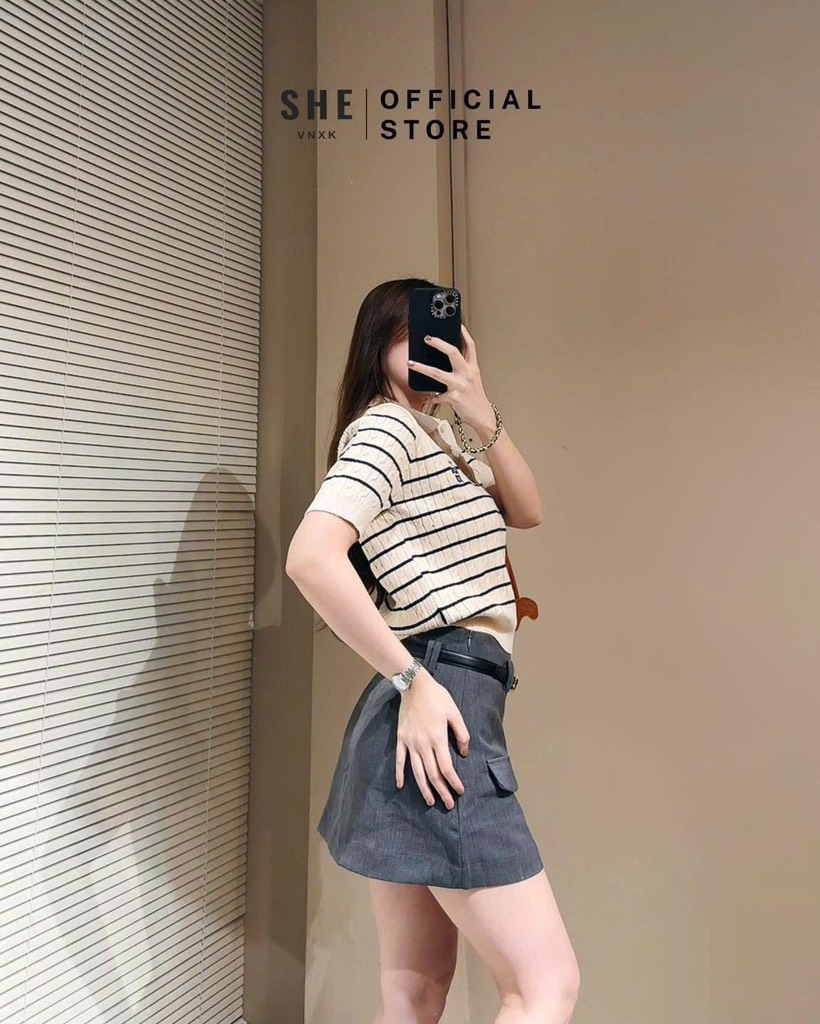 ÁO LEN KẺ THÊU GẤU CỘC TAY NỮ SẴN (SALE 95k)