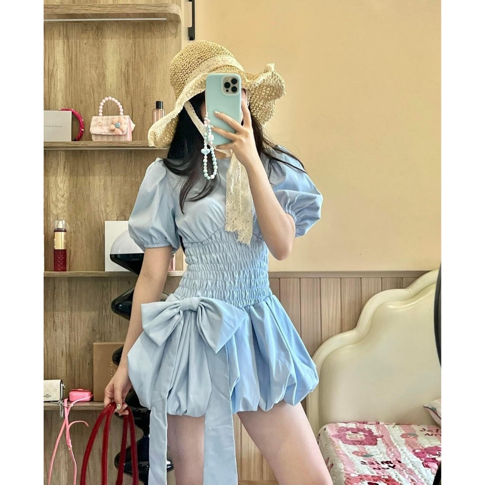 VÁY CHUN EO TAY BỒNG NỮ (Xả 89k)