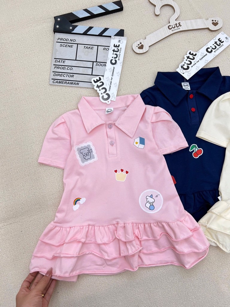 VÁY POLO CỔ BẺ 3 TẦNG HÀN QUỐC CHO BÉ GÁI