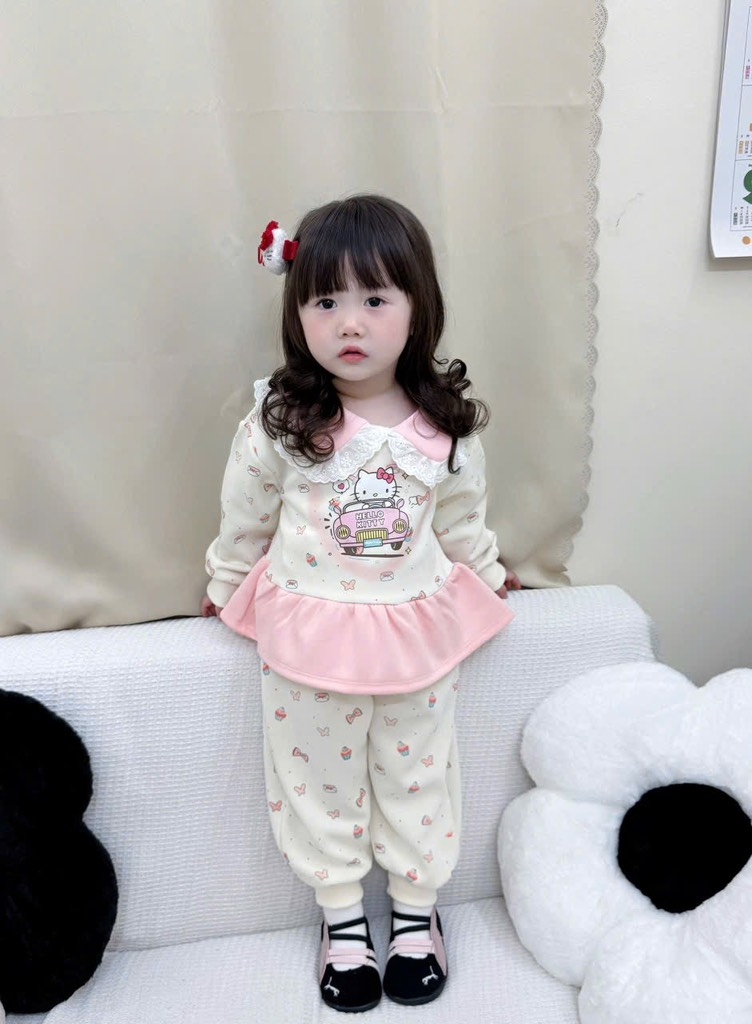 BỘ NỈ 2 DA HELLOKITTY BÉ GÁI