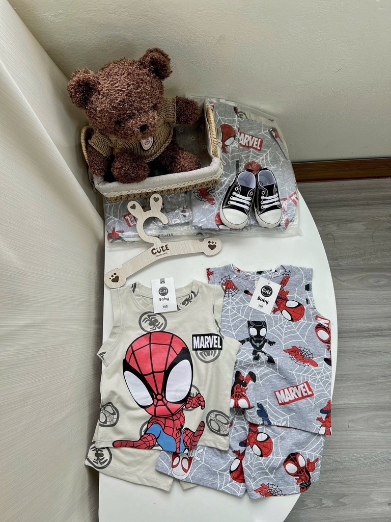 SÉT 2 BỘ BA LỖ COTTON NGƯỜI NHỆN MARVEL TONE GHI BÉ TRAI( SALE 95k)