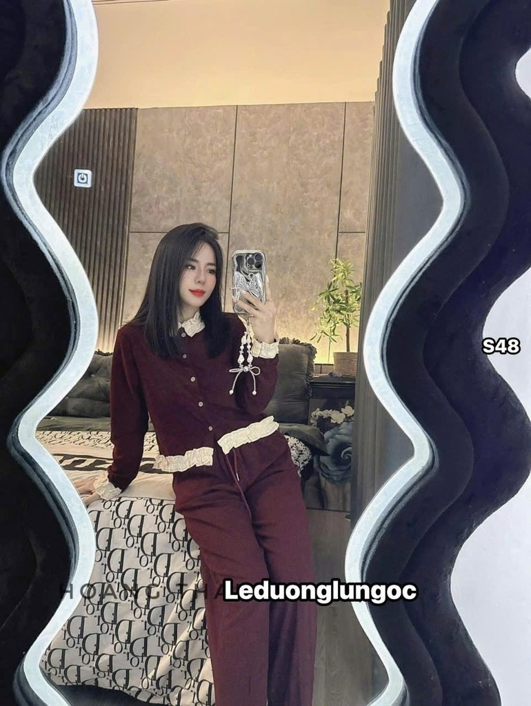 SET BỘ LEN CỪU BÈO CỔ GẤU ÁO MIX QUẦN SUÔNG NỮ SẴN