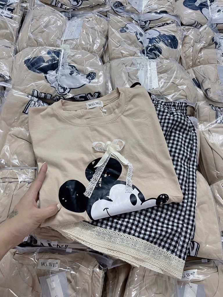SÉT BỘ CỘC ÁO PHÔNG MICKEY QUẦN KẺ NỮ