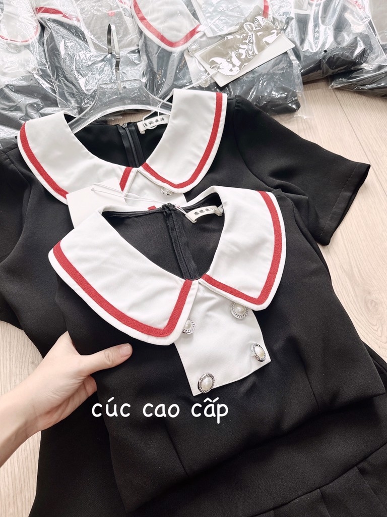 VÁY CỔ PHỐI VIỀN CHÂN XẾP LI- xả 85k