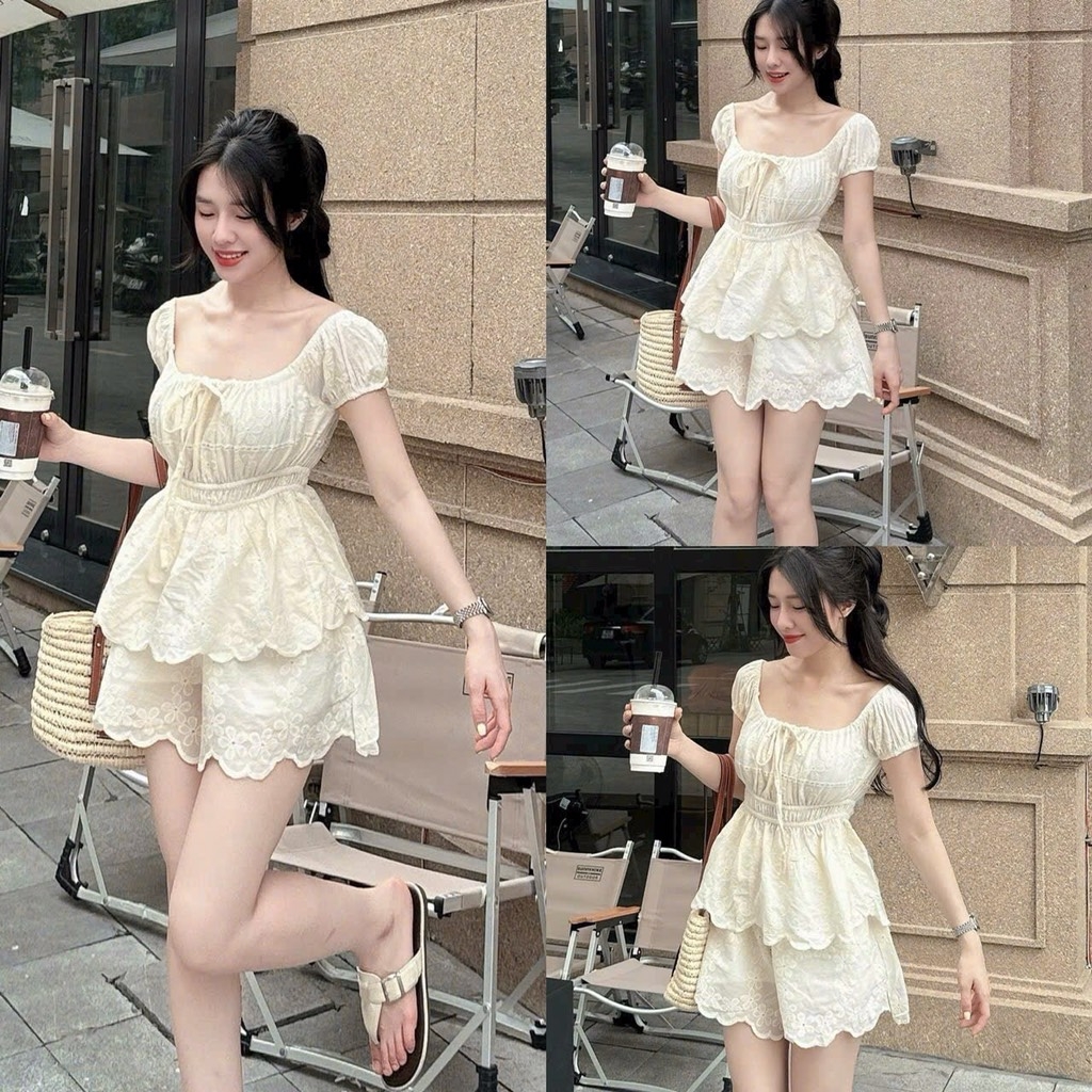SET BỘ REN CỔ VUÔNG KÈM QUẦN ĐÙI PHỐI REN NỮ SẴN