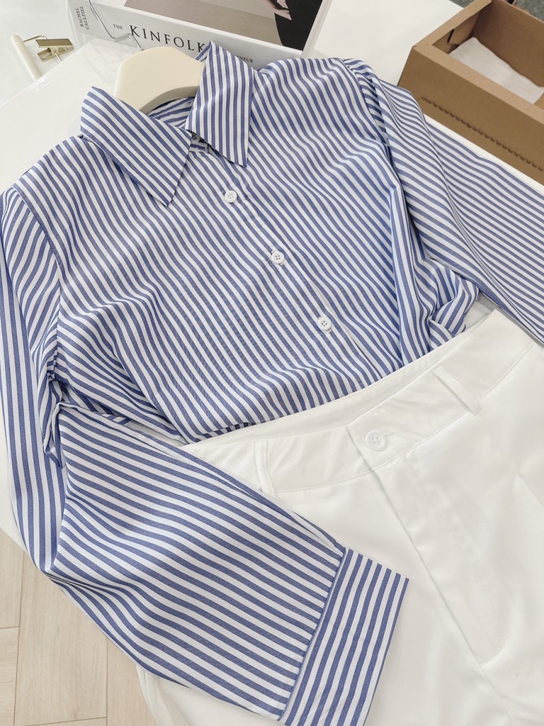 SET ÁO KẺ XANH MIX SHORT LI GẤU TO NỮ SẴN