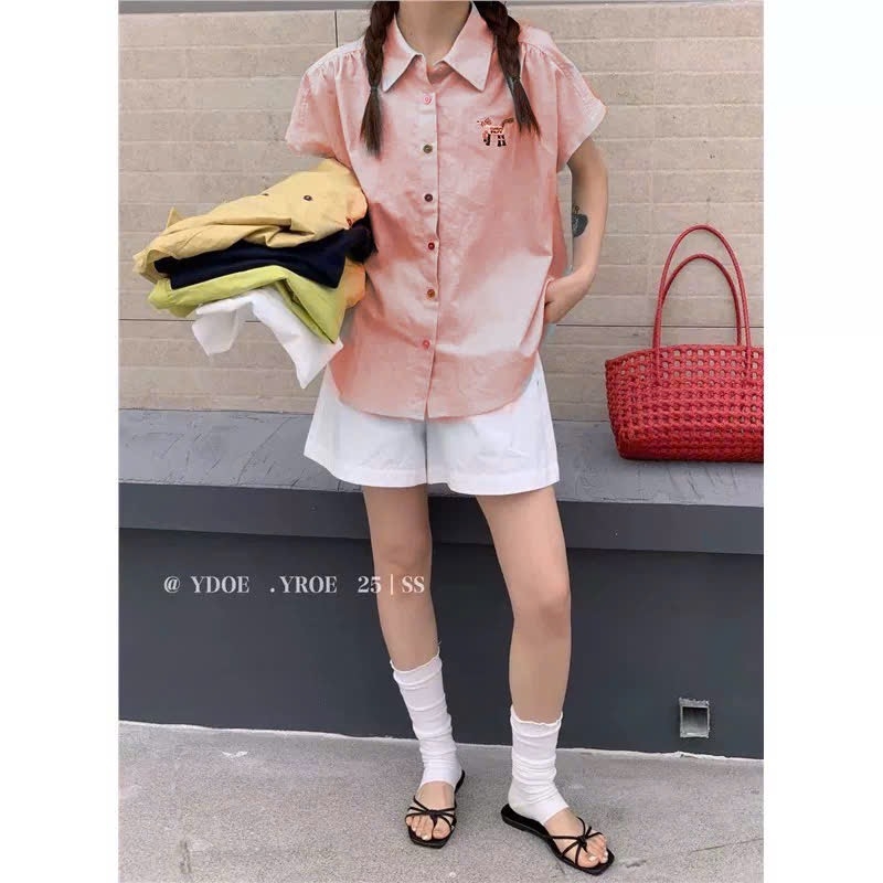 ÁO SƠ MI TAY LIỀN CÚC THÊU NGỰA NỮ