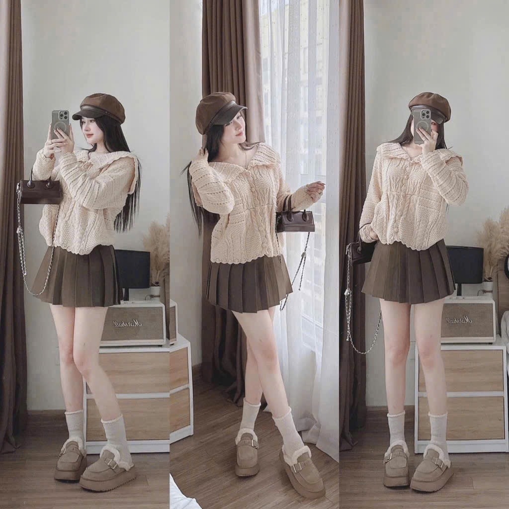 ÁO LEN REN CỔ SEN 4 MÀU NỮ THU ĐÔNG SẴN