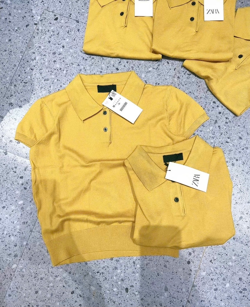 ÁO LEN POLO VÀNG CỘC TAY NỮ