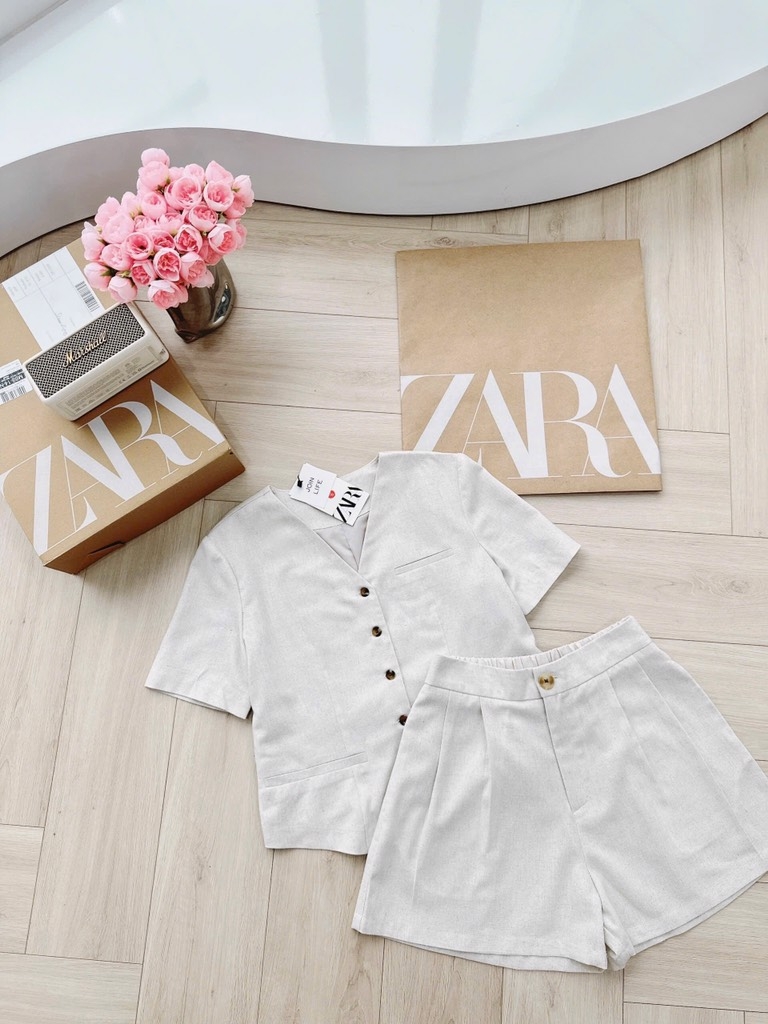 SET LINEN ZARRA 2 LỚP BUỘC SAU NỮ (HÀNG ĐẮT) SẴN (SALE 158k)