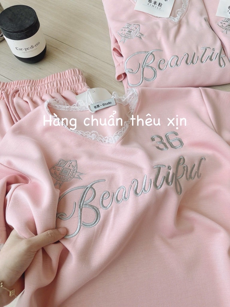 SET CỔ TIM SHORT BÈO PHỐI REN NỮ SẴN