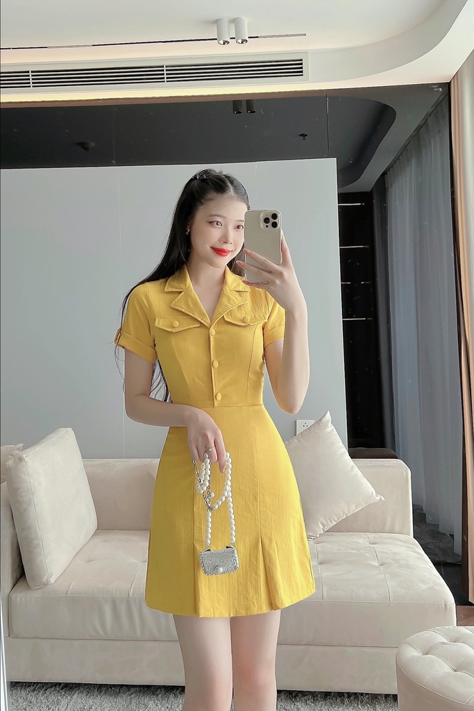 VÁY NỮ CỔ VEST NẮP TÚI LI GẤU