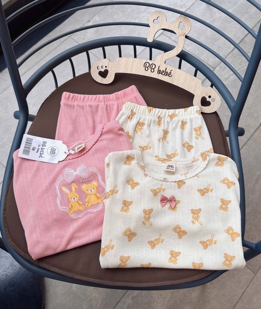 SET 2 BỘ THÔNG HƠI VẢI XUẤT HÀN HỒNG BE BÉ GÁI SẴN