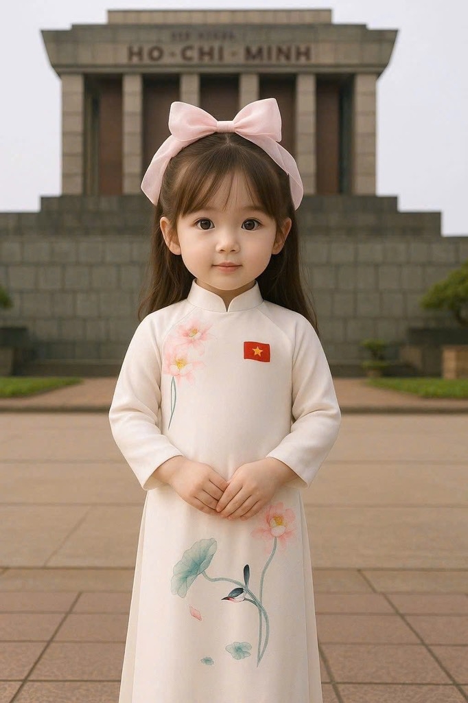 ÁO DÀI ĐỎ HOA SEN KÈM KHĂN BÉ GÁI