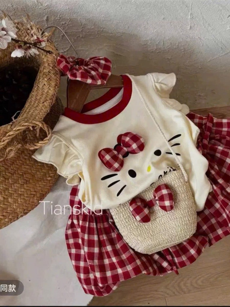 SET MÈO NƠ KẺ CV ÁO KHĂN KÈM TÚI BÉ GÁI (LOẠI ĐẮT KÈM TÚI NƠ)