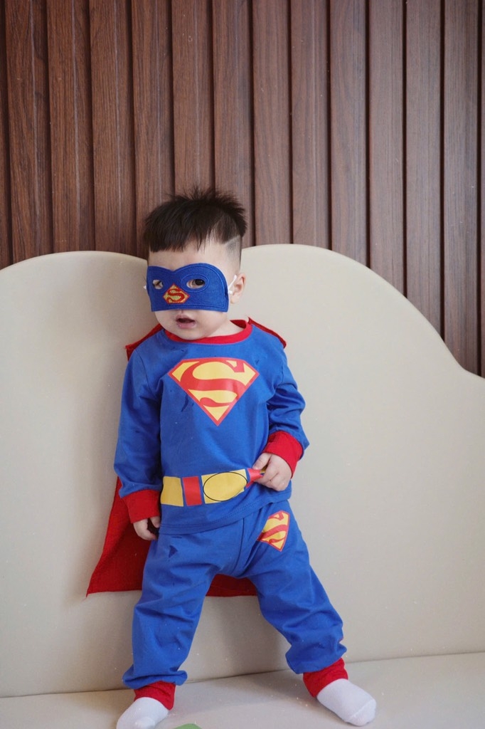 SET BỘ DÀI COTTON SUPER MAN XANH KÈM MẶT NẠ ÁO CHOÀNG BÉ TRAI