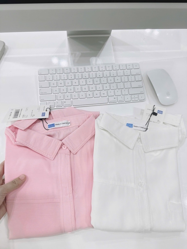ÁO SƠ MI GU TÚI TRƯỚC HỒNG TRẮNG NỮ SẴN (SALE 80k)