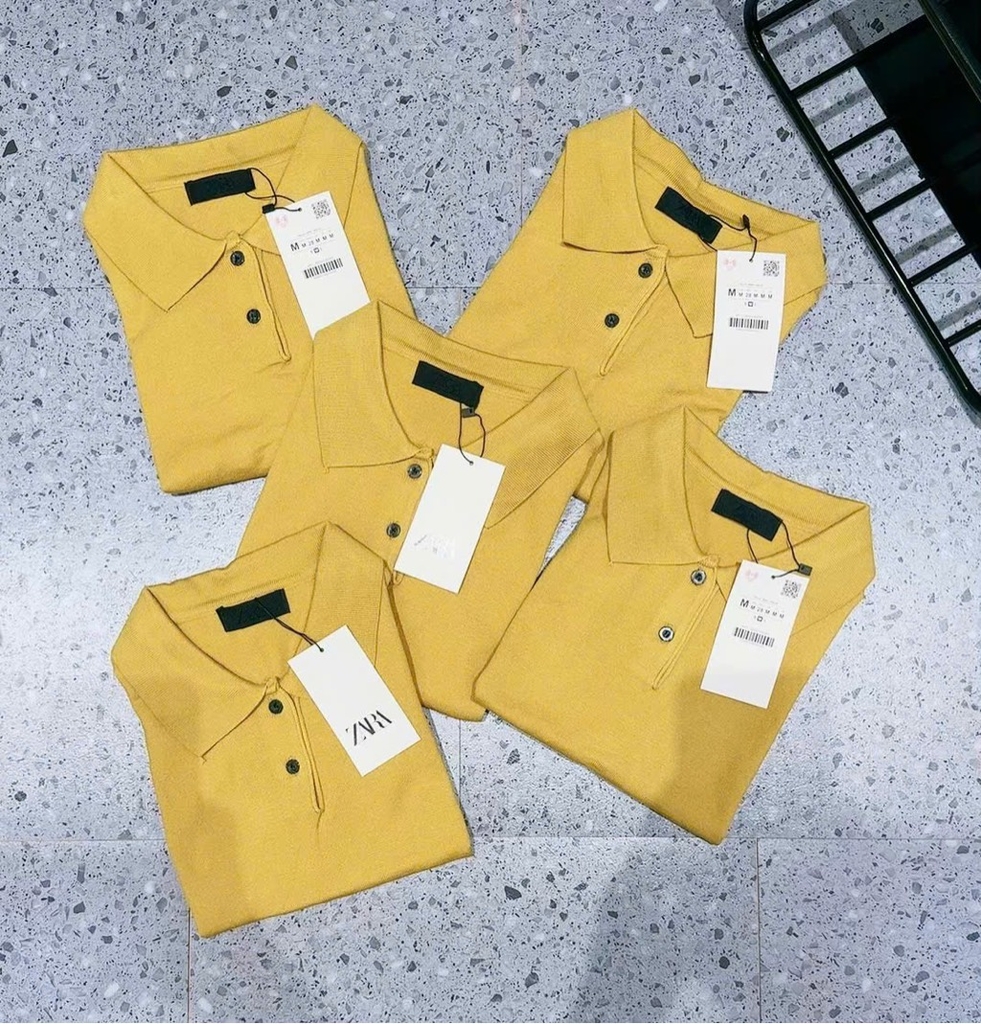 ÁO LEN POLO VÀNG CỘC TAY NỮ