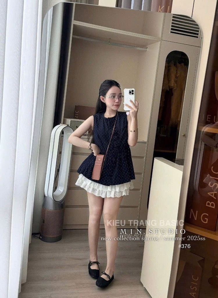 SET ÁO CHẤM BI CHÂN VÁY TRẮNG NỮ