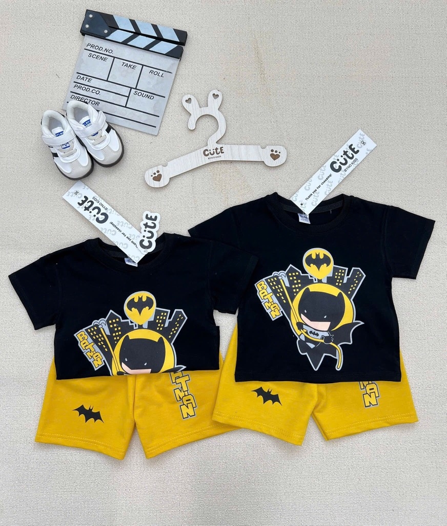 SET BỘ COTTON BATMAN TONE ĐEN VÀNG CHO BÉ TRAI( xả 57k )