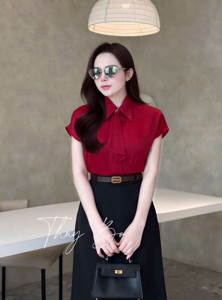 ÁO SƠ MI GU TAY LIỀN MIX NƠ CỔ NỮ(XẢ 85k)
