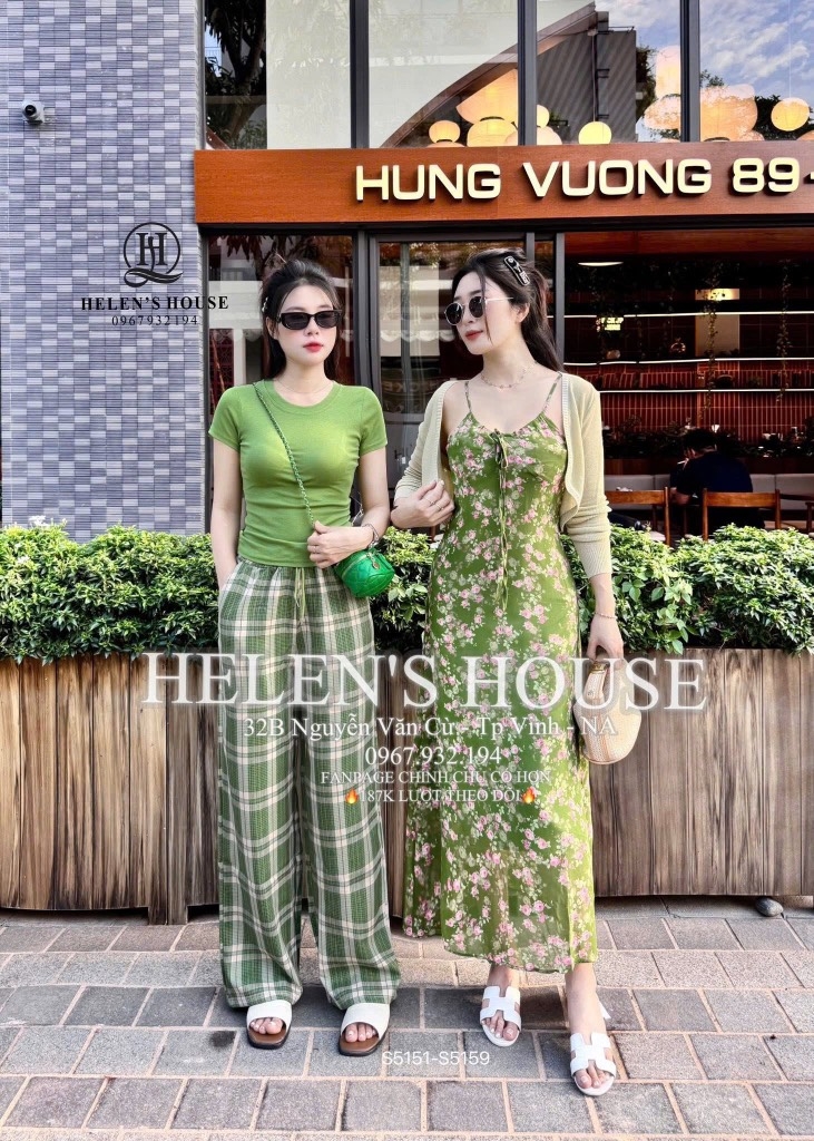 SET QUẦN KẺ 2 LI XANH RÊU NỮ
