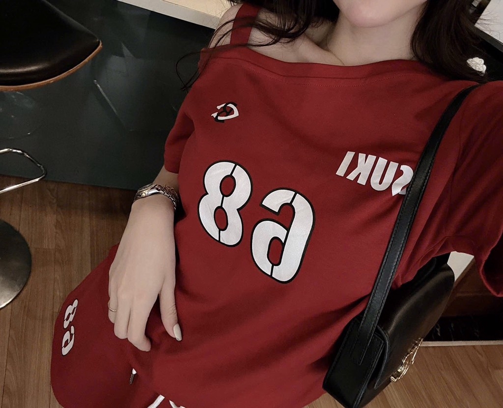 SET COTTON TÀU ÁO LỆCH ĐỎ NỮ SẴN