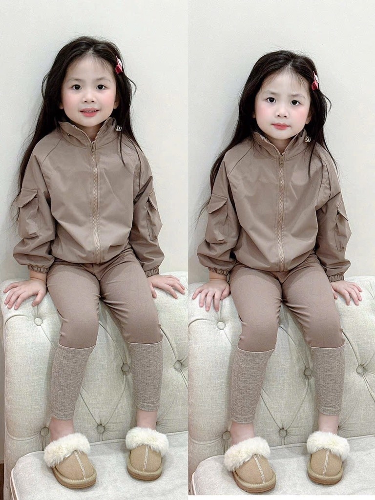 SET ÁO GIÓ NÂU KÈM QUẦN LEGGING BÉ GÁI