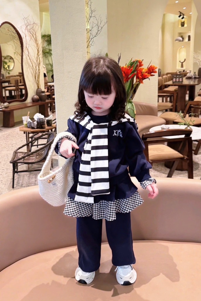 SET BỘ NỈ 2 DA KÈM KHĂN BÉ GÁI MÀU THAN