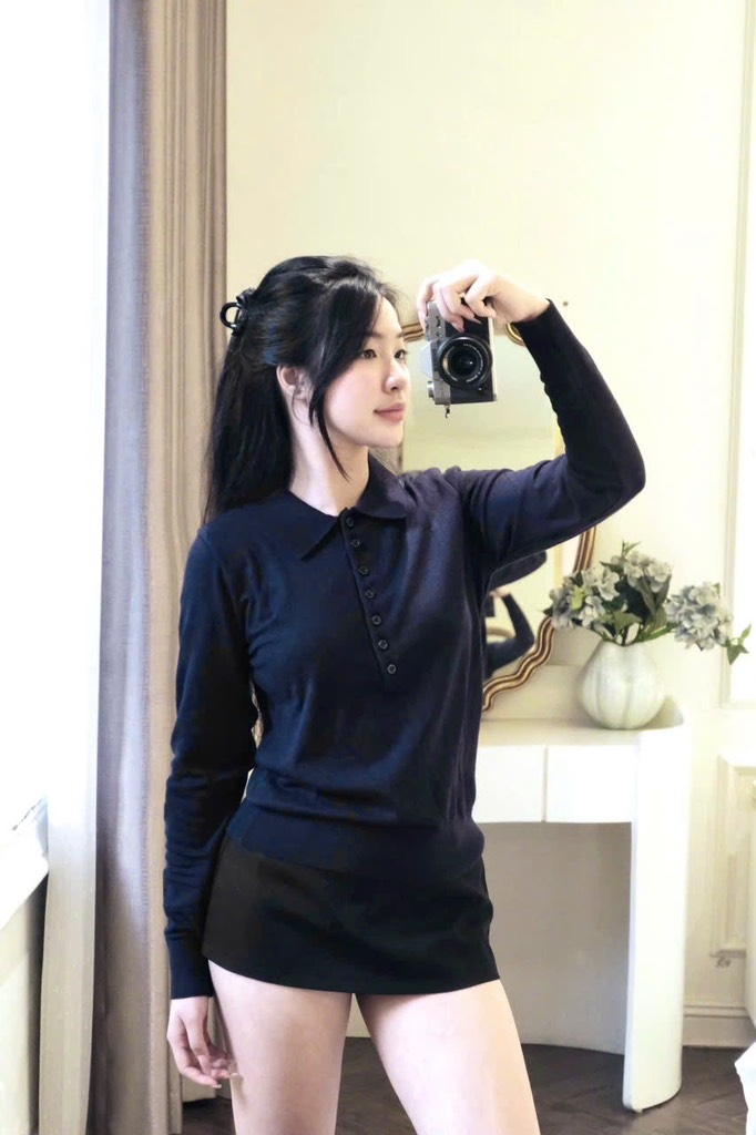 ÁO LEN TRƠN ZÀ ZÁ POLO XANH THAN DÀI TAY NỮ THU ĐÔNG
