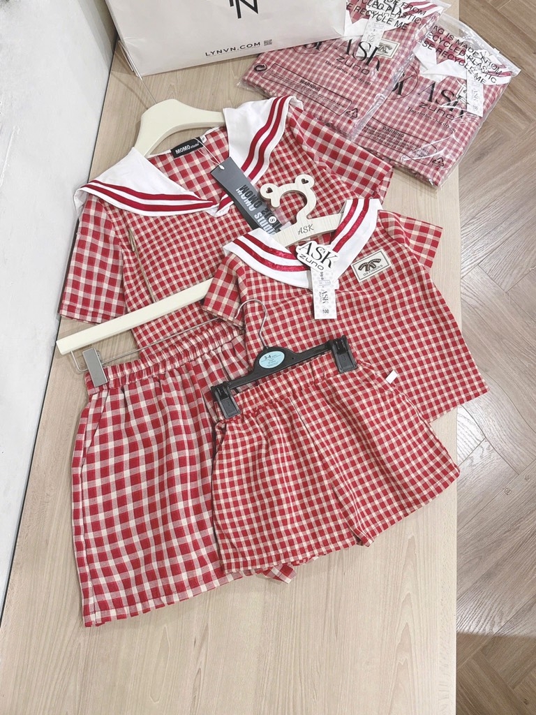 SET BỘ MẸ BÉ THUỶ THU CARO ĐỎ SẴN (XẢ 59k)