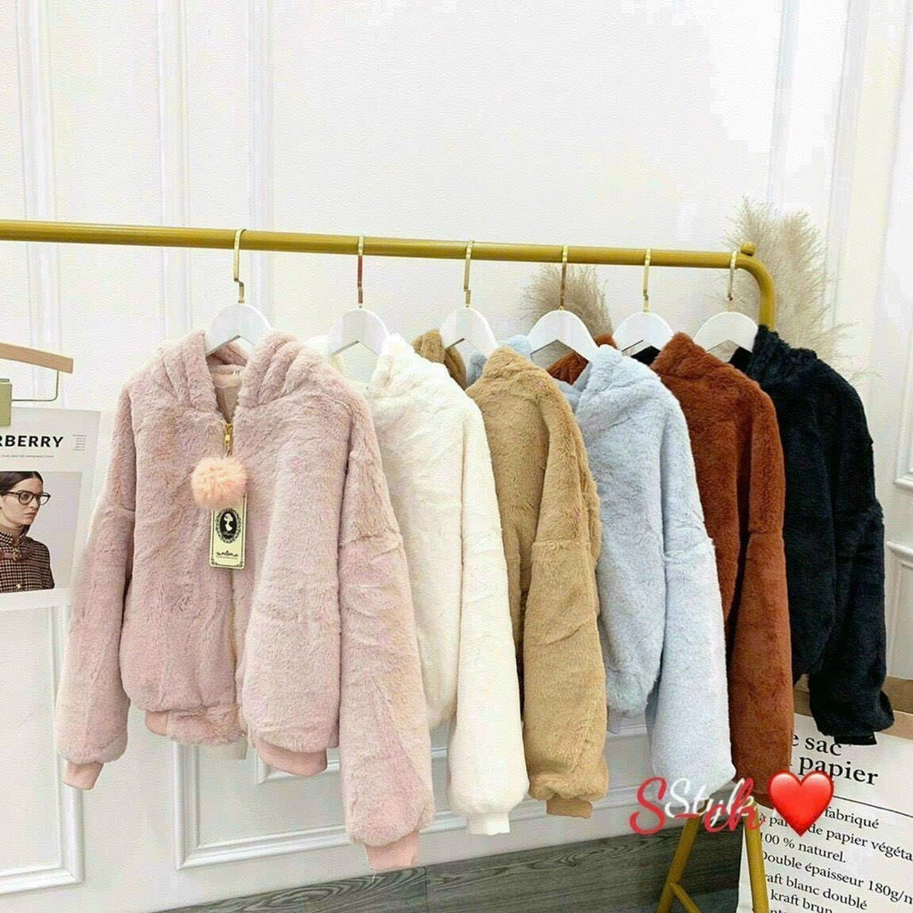 ÁO KHOÁC NỮ LÔNG TAI GẤU SIÊU ẤM THU ĐÔNG SẴN