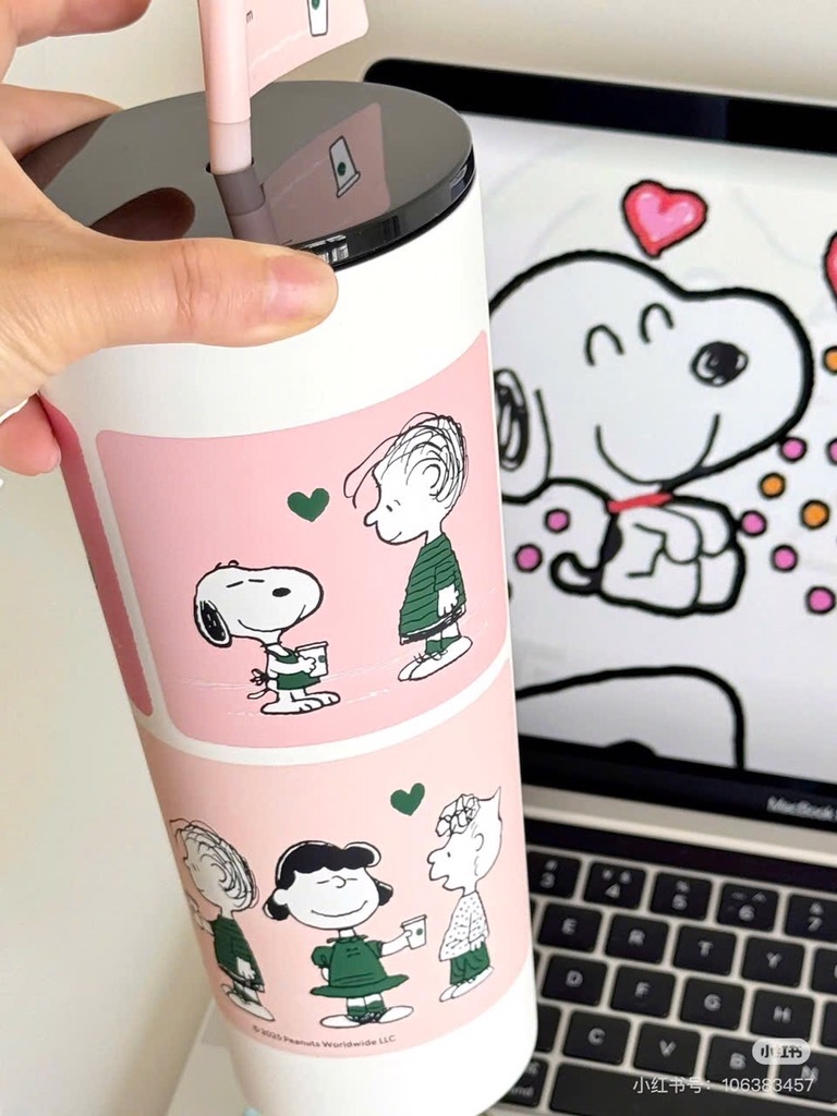 ĐỒ GIA DỤNG - LY GIỮ NHIỆT STARB MÀU HỒNG TÍM SNOOPY