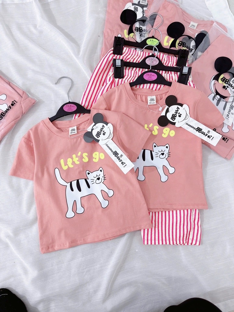 SET BỘ MÈO HỒNG QUẦN KẺ BÉ GÁI SẴN (XẢ 49k)