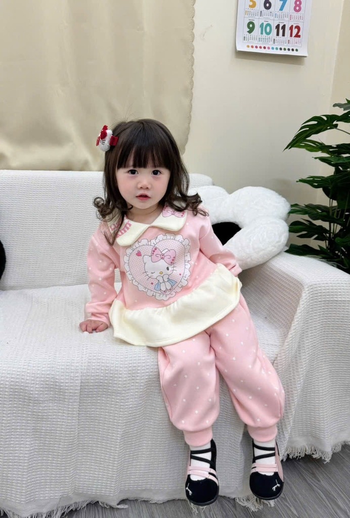 BỘ NỈ 2 DA HELLOKITTY BÉ GÁI