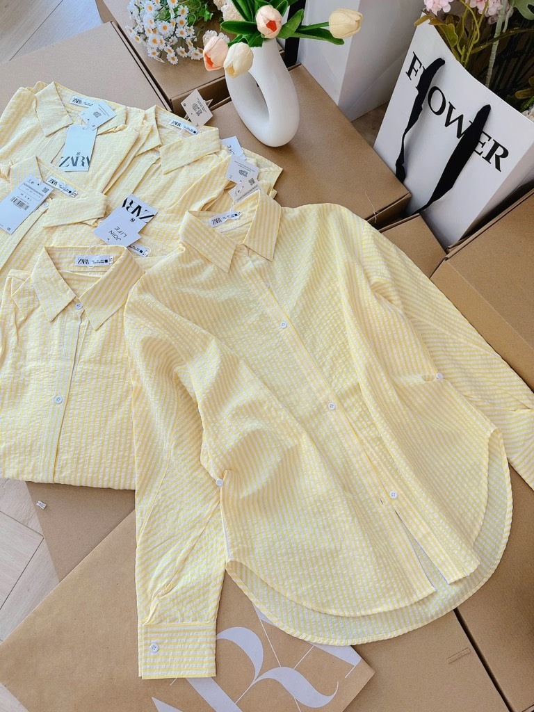 ÁO SƠ MI KẺ Z.ARA LI EO MẶC 2 KIỂU NỮ SẴN