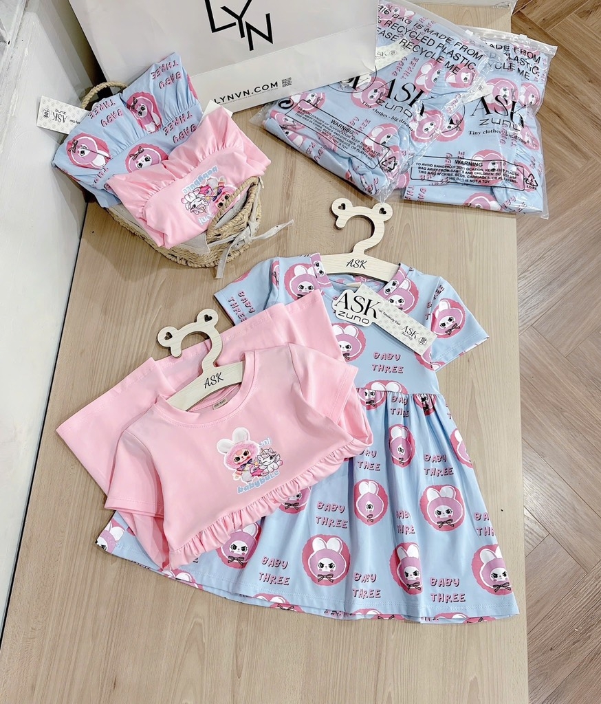 SET 2 VÁY BABYTHREE HỒNG XANH BÉ GÁI