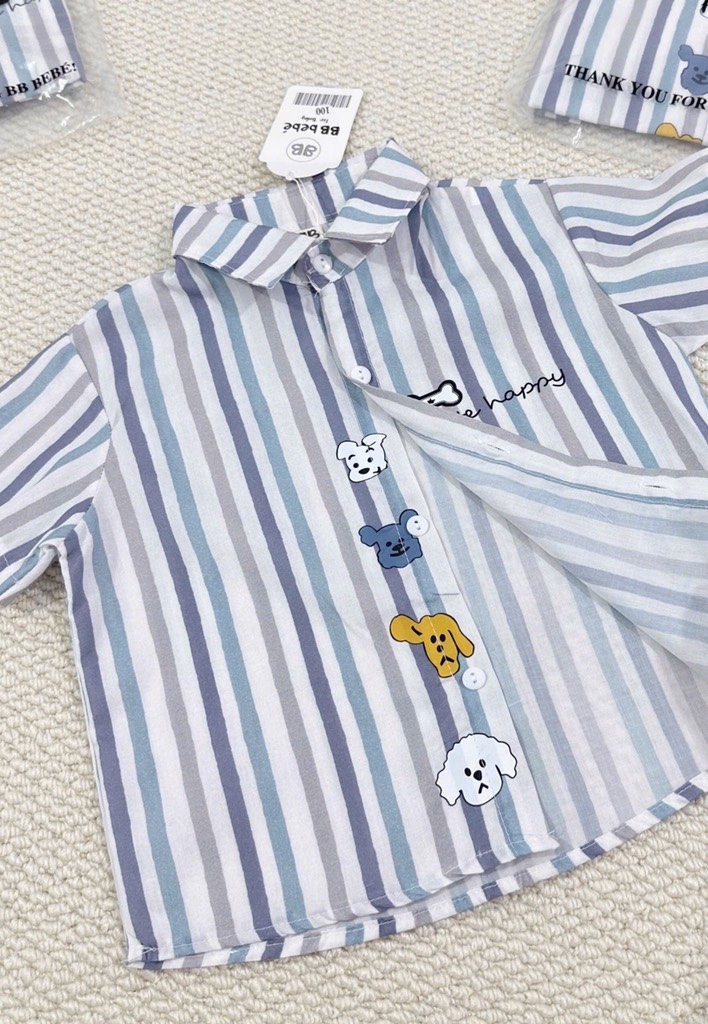 SET ÁO SƠ MI CỘC TAY KẺ KÈM QUẦN BÒ BÉ TRAI