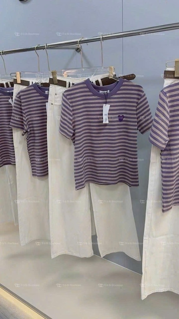 SET ÁO KẺ QUẦN JEAN SUÔNG TRẮNG NỮ