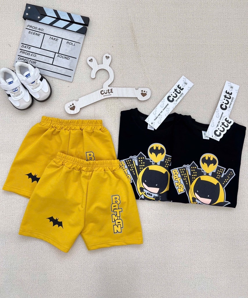 SET BỘ COTTON BATMAN TONE ĐEN VÀNG CHO BÉ TRAI( xả 57k )